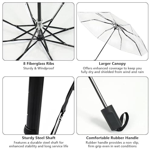 Jonuin Clear Umbrella, 8 Ribs Windproof and Folding Transparent Umbrellas, Auto Clear Travel Compact Umbrella, See Through Umbrellas for Woman Men Wedding Party (4 PCS) — view 3