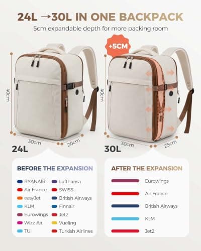 Xkdoai New Expandable for Ryanair Cabin Bags 40x30x20 to 40x30x25 Apricot — view 2