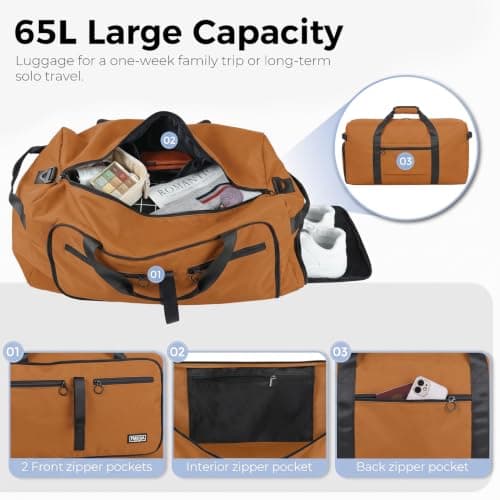 Fmeida 65L Foldable Travel Duffle Bag Waterproof Holdall Luggage Bags — view 4