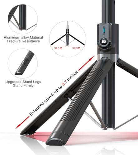 Selfie Stick Phone Tripod with Remote and LED Fill Lights - ASHINER 180cm Heigh Cell Phone Holder for Travel, Vlogging, Live Streaming Video and Photos, Compatible with iPhone and Android — view 5
