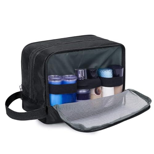 WANDF Toiletry Bag Water-Resistant Nylon Travel Wash Bag Lightweight Dopp Kit for Men and Women(A-Pure Black) — view 4