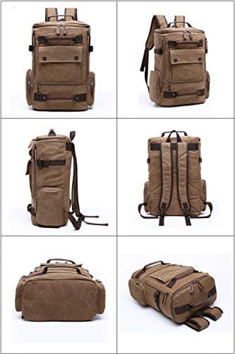 Canvas Backpack, Casual Backpack Unisex Vintage Canvas Rucksack Hiking Backpack Travel Bag Laptop Backpack School Bag Student Bag Satchel Trekking Backpack Camping Bag Coffee — view 2