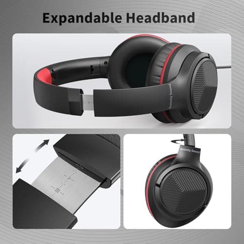 Wired Headphones with Microphone, 3.5mm Headphones for School, Black Red — view 3