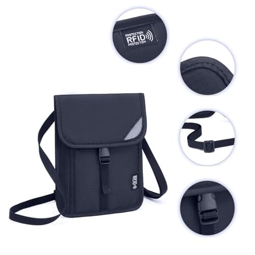 AYNKH Chest Pouch Waist Bag RFID Protection,Anti-Magnetic ID Badge Holder,Waterproof,Security Bag with Adjustable Neck Strap for Cash,Cards,Passports,Business,Travel,School (Neck wallet-2Navy Blue) — view 3