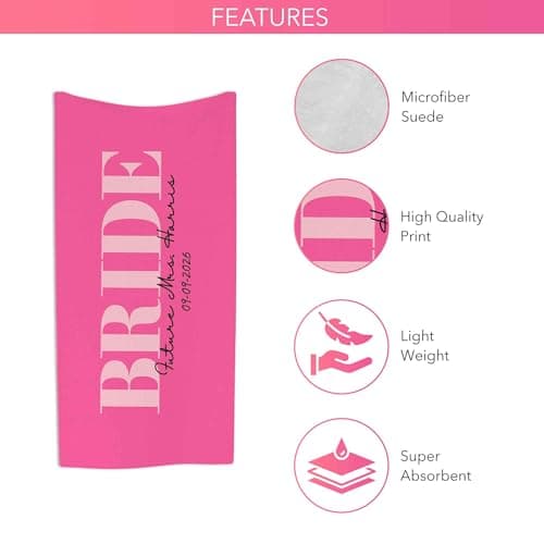 Print Maniacs Personalised Bride to Be Beach Towel Custom Name Date Microfibre Towel Large Quick Dry Lightweight Travel Towel Hen Party Honeymoon Pool Spa Gift — view 3