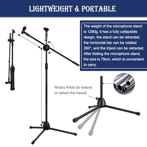 CROWNSHOP Microphone Stand 73-175cm with Telescopic Boom Adjustable — view 5