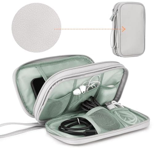 Arae PU Leather Cable Organizer Double Layer Travel Pouch, M Gray — view 2