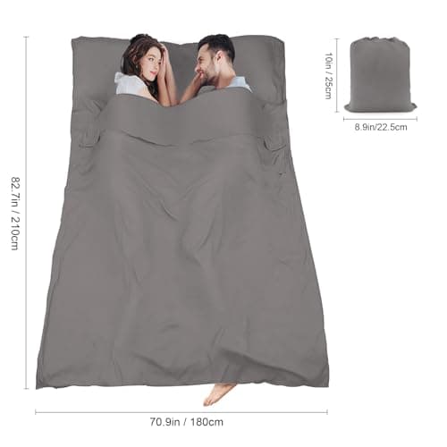 BREENHILL Double Sleeping Bag Liner, Camping Travel Sheet, Zip, Grey 180cm — view 2