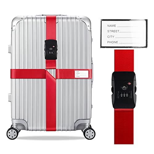 Veki Cross Luggage Straps Set TSA Approved with Lock, Red, 1pc