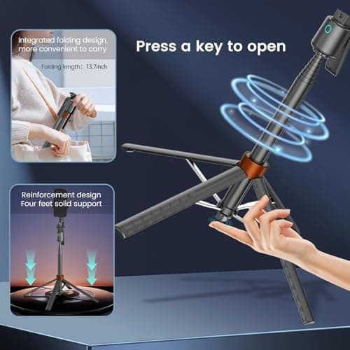 Face Tracking Tripod for iPhone,70" Tall Travel Phone Tripod Stand with Light,Remote and Gesture Control,Selfie Stick for Video Recording&TikTok Live Streaming&Content Creator(with fill light) — view 4