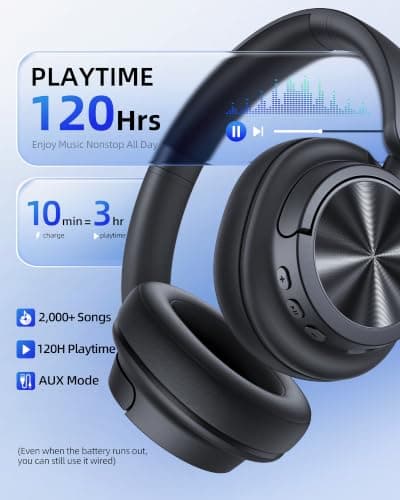 bmani Hybrid Active Noise Cancelling Headphones Wireless Bluetooth,Black — view 4