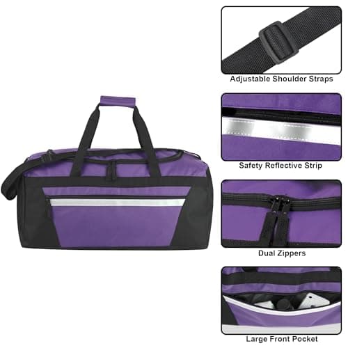 40 Litre, 22 Inch Duffle Bag for Women Men Travel; Large Duffel Bag with Shoulder Strap, Sections (Purple) — view 2