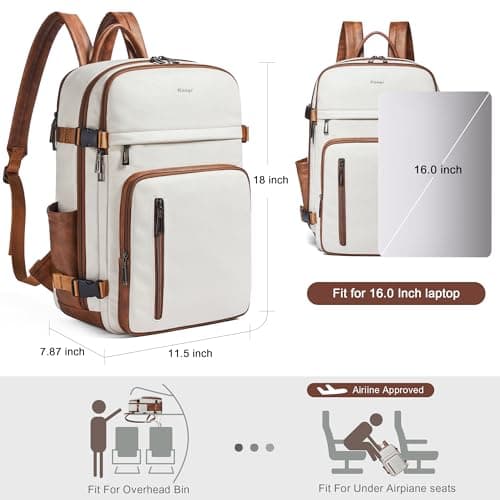 tiamyi Leather Backpack for Women and Men, Fits 17 Inch Laptop, Stylish Lay-Flat Carry-on Vegan Leather Rucksack with Luggage Strap for Daily Use, Laptop Backpack — view 4