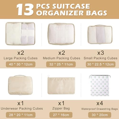 Packing Cubes for Suitcases, 13PCS Multifunction Luggage Suitcase Organiser Bags, Waterproof Travel Packing Cubes for Backpack, Essential Travel Cubes Clothes Shoes Storage Bags (Beige) — view 5