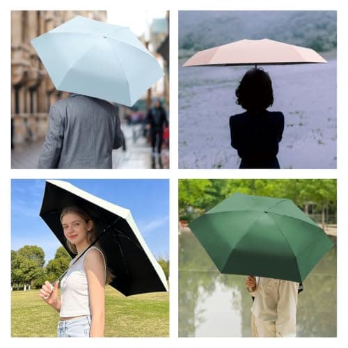 Sykerout 6 Ribs Mini Travel Umbrella, Compact Pocket Size With Storage Box，Beige — view 5