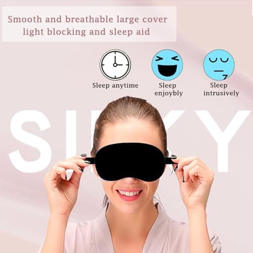 2 Pack Sleep Mask,Silk-Like Eye Mask with Adjustable Strap, Soft Eye Eye Sleep Shade Cover, 100% Light-Blackout Design Reduces Puffy Eyes, Sleeping Aid Blindfold for Night, Travel, Nap (Black*Black) — view 4