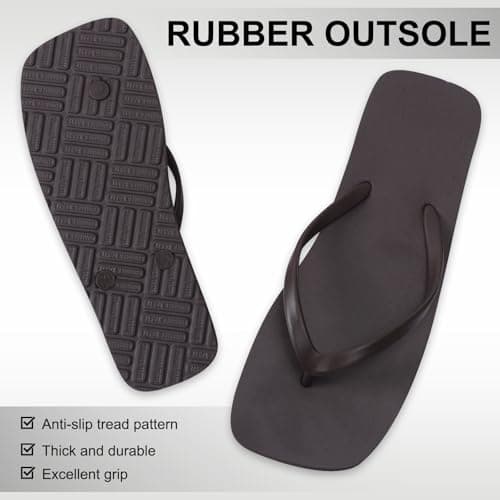 BBXWANG Unisex Flip Flops for Women Men Square Rubber Slip-Resistan Flip Flops Sandals for Shower Beach Pools (Brown, Adult, Women, 7, Numeric Range, UK Footwear Size System, 8, Medium) — view 3