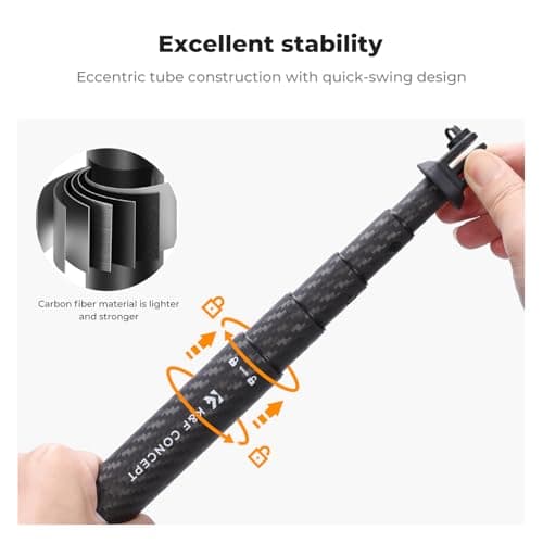 K&F CONCEPT 50"/127cm Carbon Fibre Invisible Selfie Stick for Action Camera — view 4
