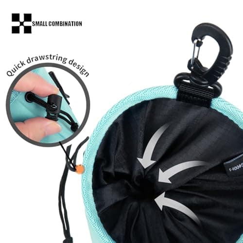 Small Combination Nylon Drawstring Bag with Carabiner, Mint Green (Aqua Green) — view 5