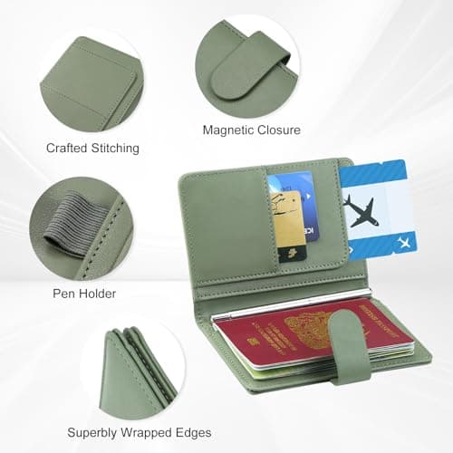 ILIYAH Passport Cover PU Leather Passport Holder Practical Travel Wallets RFID Blocking Passport Case with Card Slots Pen Holder Magnetic Closure(Green) — view 4