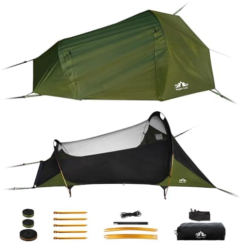 Night Cat Hammock Tent for 1 Person: Triangle Flat Bottom Hammock with Mosquito Net and Outdoor Camping Waterproof Tarp for Backpacking in Jungle Army Green