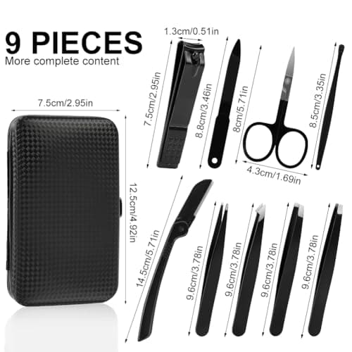 AUYAO Manicure Set Nail Clippers Kit 9PCS Eyebrow Tweezers Kit Professional Stainless Steel Nail Care Kit with Leather Case Portable Travel Grooming Kit for Women Men Travel & Home(Black Red) — view 2