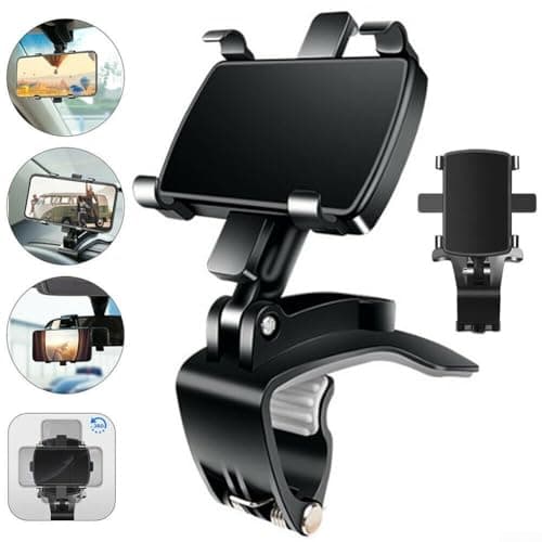 Car Dashboard Phone Holder Clamp with 360° Rotating, Curved Base Clip Mount for 3-7in Smartphones and GPS Devices, Non-Slip Soft Pad Protection, Easy One-Handed Operation in Black — view 3