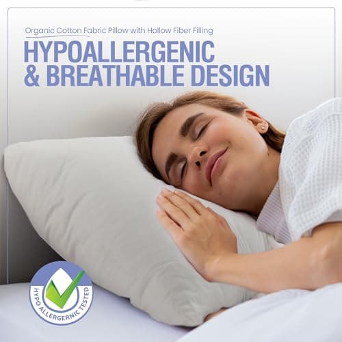 Sleep&Snuggle Organic Cotton Pillow for Neck and Shoulder Pain - Down Alternative Filling - Ideal for Back and Side Sleepers - Hypoallergenic Breathable - Pack of 1 — view 3