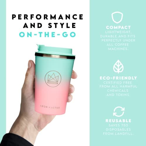 Neon Kactus Insulated Travel Cup | Double Wall Insulated for Hot & Cold Drinks | Reusable Coffee Cup with Lid | Fully Leakproof, Dishwasher Safe, Eco-Friendly | Twist & Shout, 12oz — view 6