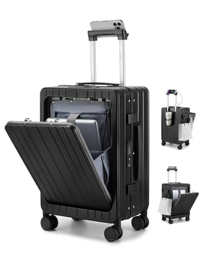 Sea choice Front Opening Luggage with Laptop Compartment Top Open Suitcase PC Hard Shell Suitcase with Cupholder USB Port Spinner Wheels