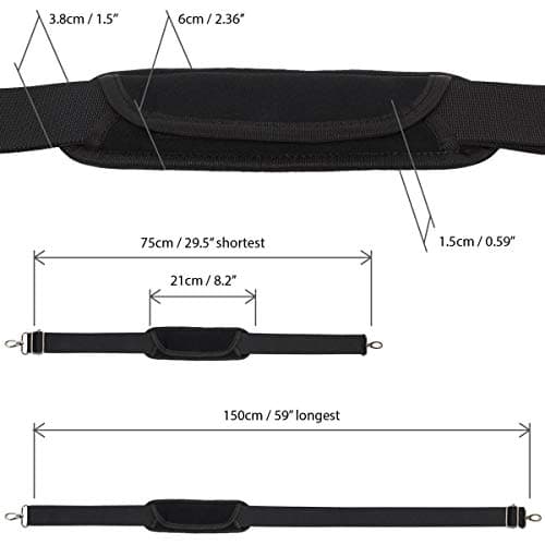 CampTeck U6907 - Adjustable Shoulder Strap Universal Replacement Bag Strap with Detachable Pad - for Laptop, Camera, Duffel, Sports, Travel, Messenger Bags and More - Black — view 2