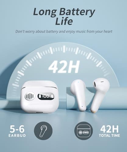 Wireless Earbuds 2026 Sport Bluetooth Headphones Stereo Earphones with ENC Mic Wireless Earphones In Ear Earbuds with Dual LED Display, 48H Playtime, Running Headphones IP7 Waterproof, Ceramic White — view 5