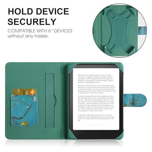 HoYiXi Universal Case for 6-inch Kindle eReader Compatible with Kobo/Voyaga/Pocketbook/Tolino E-book reader,6'' eReader Protective Cover with Built-in Card Slot,Black (flower, 6 inch) — view 3