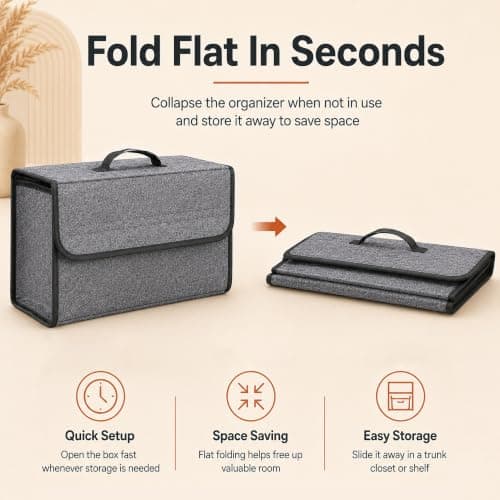 Senshuomy Car Boot Organiser 50x17x24cm Foldable Felt Storage Box (Grey) — view 4