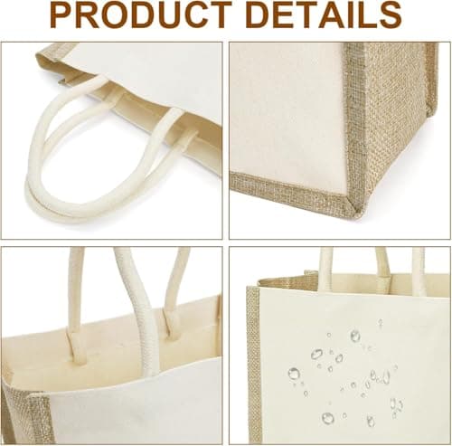 SOUJOY 6 Pack Burlap Tote Bags, 23×25cm Reusable Jute Gift Tote with Handles, Small Beach Bags, Canvas Grocery Shopping Tote for Thanksgiving, Christmas, Bridesmaid, DIY, Shopping, Pool, Wedding Bag — view 5