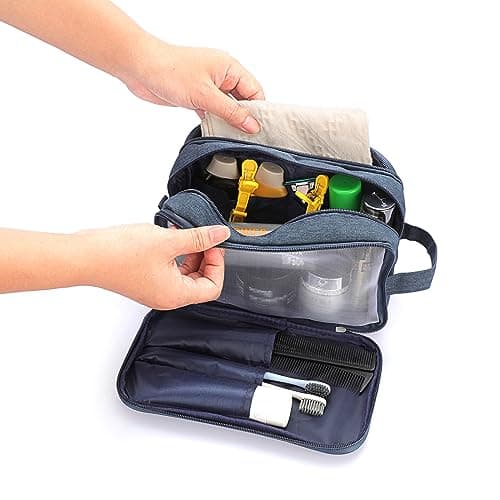 IGNPION Travel Toiletry Wash Bag Dry & Wet Separation Men Dopp Kit Bag Gym Shaving Organiser Bag with 3 Compartments (Dark Blue) — view 2
