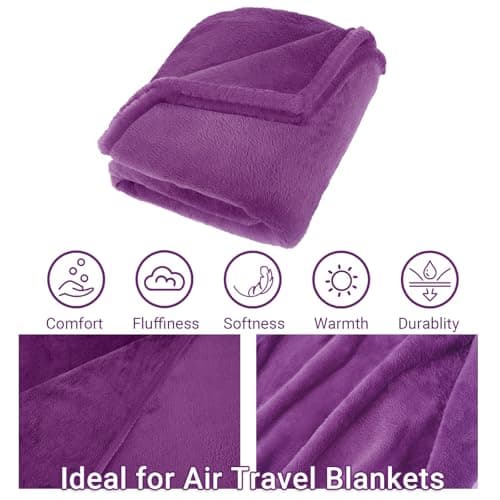 CLEXION Travel Blanket & Pillow Set, 300 GSM Soft Fleece, 60x43 Inches, 3-in-1 Airplane Blanket, Travel Pillow and Blanket Set, Travel Blanket Airplane Compact with Bag, Travel Essentials, Violet — view 6