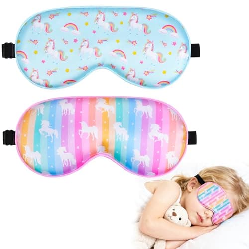 2 Pack Kids Eye Mask for Sleeping, Cute Mermaid & Unicorn Silk Eye Mask, Adjustable Strap Soft Sleep Mask for Girls, Light-Blocking Blindfold for Home Travel Nap Party