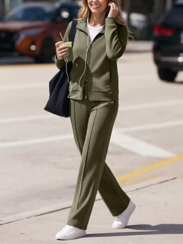 Casly Lamiit 2 Piece Tracksuits for Women Zip Up Lounge Travel Sets, Olive — view 4
