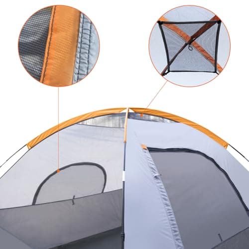 Amazon Basics Dome Camping Tent with Rainfly and Carry Bag, 3-Season Easy Set-Up Tent, 6 Person, Orange And Grey — view 3