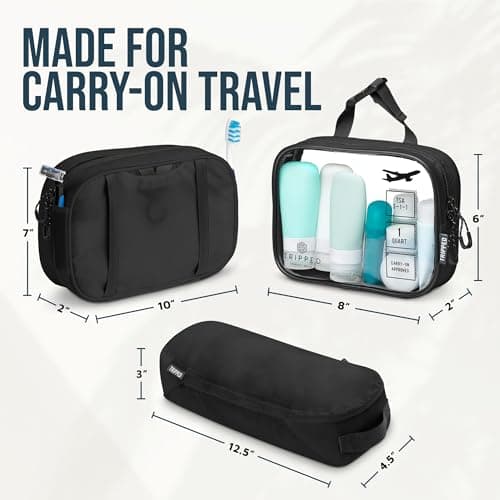 Toiletry Bag Kit Set: Hanging Travel Toiletry Bag + 311 TSA Cosmetic Liquid Bag + Ultralight Accessory Organizer Pouch, Black Ripstop, 3 Piece Toiletry Set — view 6