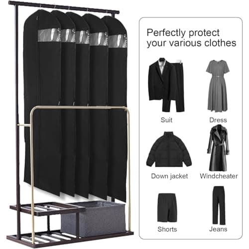 Long Dress Bags Covers Garment Storage bags with Zip Wedding Dust Cover Foldable Washable Clear Lightweight Garment Bags for Travel Weddings Suits and Dresses (black) — view 4