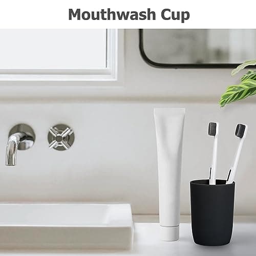Qulable Plastic Cups Reusable Unbreakable Tumblers, Set of 4 Travel Mugs, Mouthwash Bathroom Cup Stackable, Plastic Water Cup 280ml for Adults Kids, Dishwasher & Microwave Safe (Black) — view 4