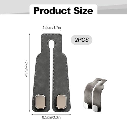 Rdunulioo 2 Pcs Car Bag Hook, 2 in 1 Car Seat Organiser, Headrest Hooks for Back Seat, Universal car Accessories Interior, Car Hooks for Hanging Bags Purses Handbags (Grey) — view 2
