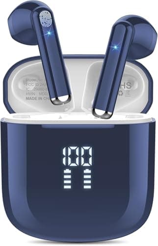 OYIB Wireless Earbuds, 2026 New Bluetooth 5.3 Headphones with HiFi Stereo and ENC Noise Cancelling Mic, 25H Bluetooth Earphones with LED Display and IP7 Waterproof for Workout/Running/Fitness, Blue