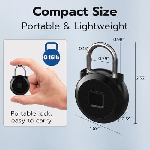 Eseesmart Fingerprint Padlock, Gym Locker with Fingerpirnt Bluetooth APP Control, Smart Fingerprint Lock, Keyless Outdoor Waterproof Security Suitcase Luggage School Backpack-Black — view 6