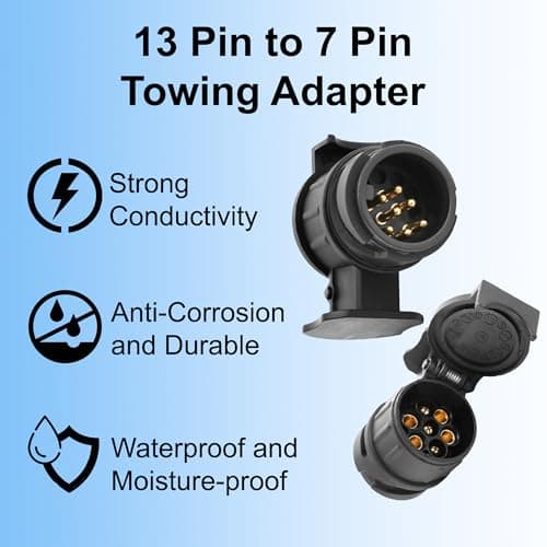 Double Dragon 13 Pin to 7 Pin Towing Adapter | Car to Trailer Caravan Converter | Truck Tow Bar Towing Electric Socket Plug Adaptor | 12V Waterproof Adapter | Suitable for European Standard Trailer — view 3