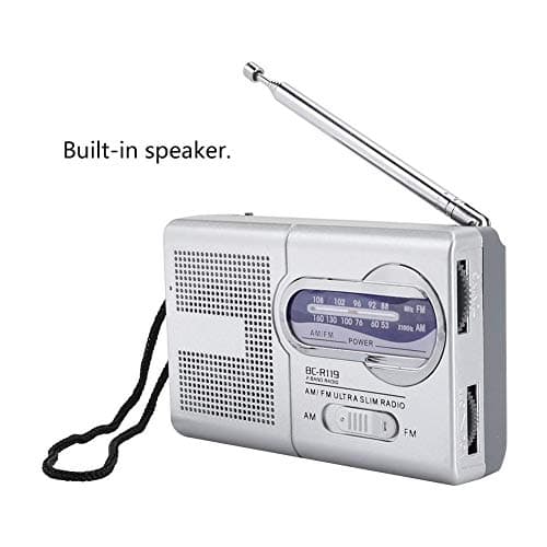 BC-R119 Portable AM FM Radio, Sized with Telescopic Antenna & Built-in Speaker, Compact Personal Radio for Home, Travel, Emergency (Silver, 2 AA Battery Powered) — view 4