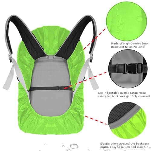 SHOCHX Waterproof Backpack Rain Cover with Three Reflective Strap, 1 Adjustable Anti Slip Cross Buckle Strap for Anti-Dust and Anti-Theft, Rainproof Snowproof, M for 26-40L Backpack, Green — view 3