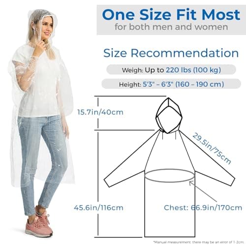 Opret Disposable Rain Ponchos 10 Pack, Emergency Raincoats, Waterproof — view 4